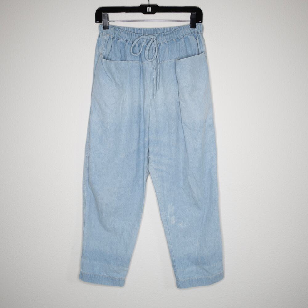 Lauren Manoogian Pocket Pant Faded Light Wash Relaxed Fit Baggy Cropped SZ S